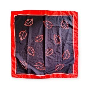 Vintage Silken Square Scarf, Autumnal Falling Leaf Print (Red & Brown)
